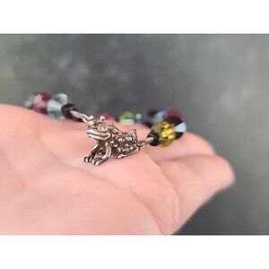 925 Sterling Silver Crystal Dangling Prince Frog Charm Beaded Bracelet Vintage